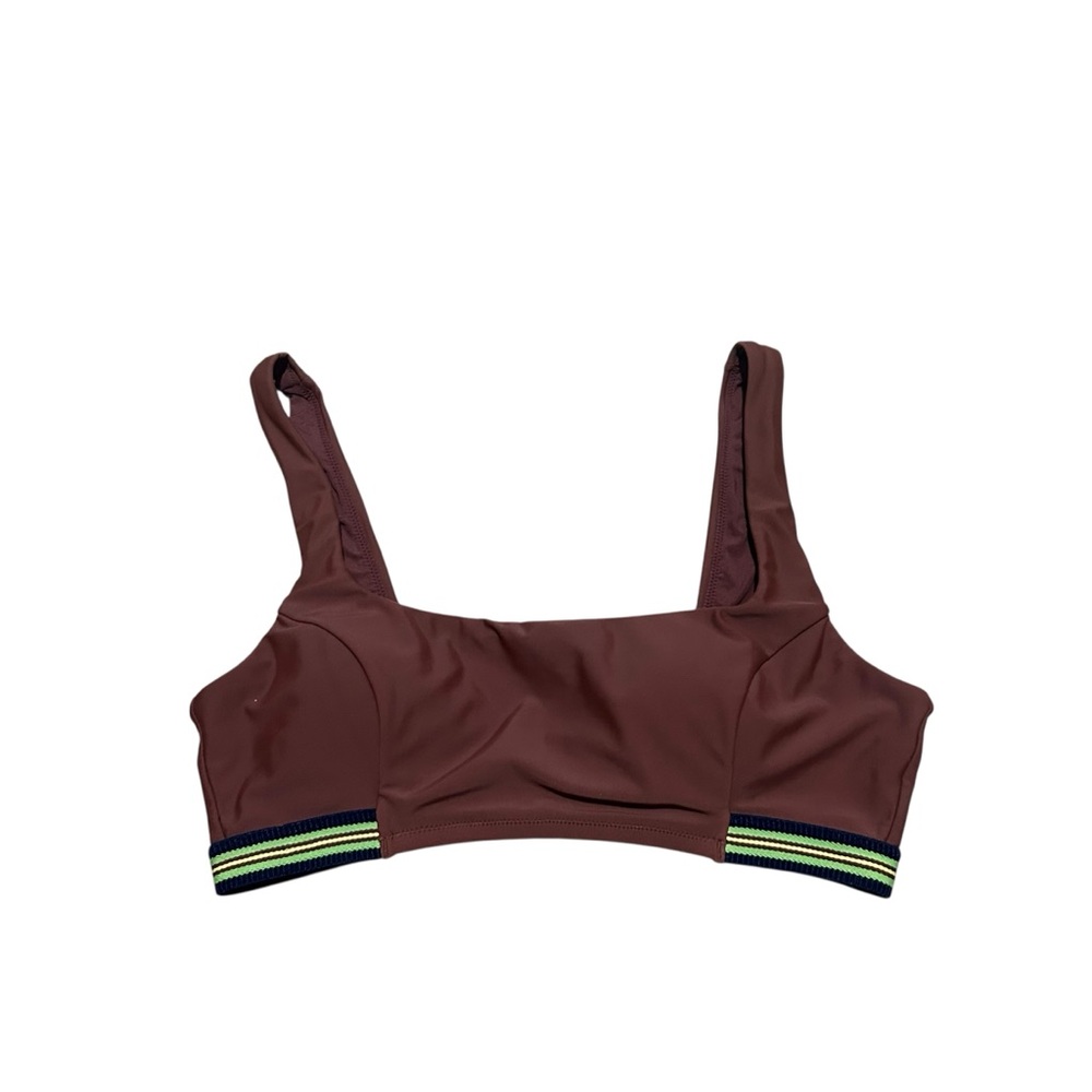 Aerie Brown Sports Bra Large Striped Band Scoop Back Padded Womens